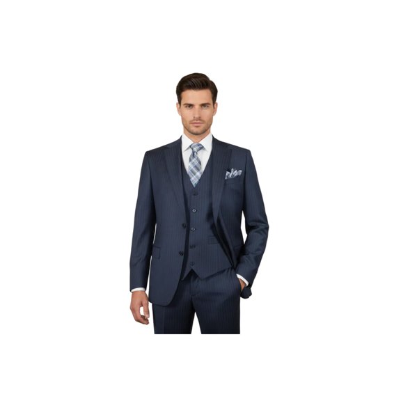 Men Suit BERLUSCONI Turkey 100% Italian Wool Super 180's Vested #Ber3 Ink Blue