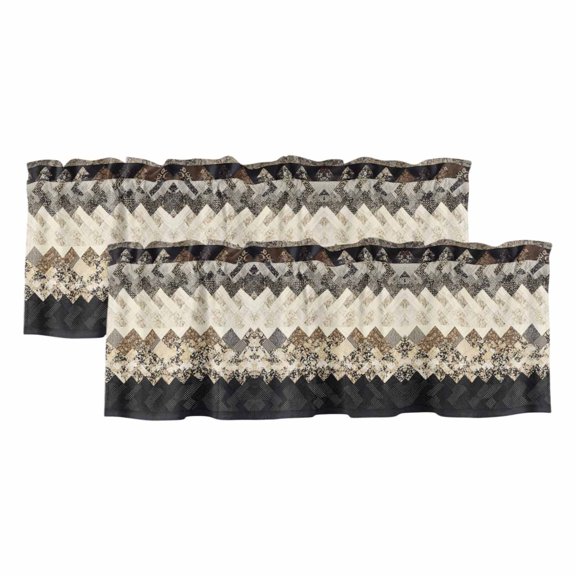 Herringbone Weave Valances for Window 2 Pack, Abstract Rustic Black Charcoal Beige Rugged Retro Rod Pocket Curtains Valances Light Filtering Short Curtains for Kitchen Bedroom Bathroom 60 x 18 Inch