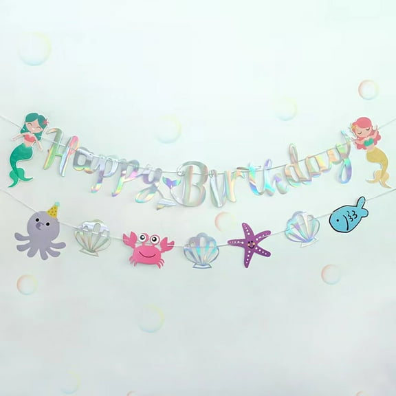 OFFIGAM 2Pcs Birthday Photo Banner Mermaid Theme Decorations Assorted Color Paper