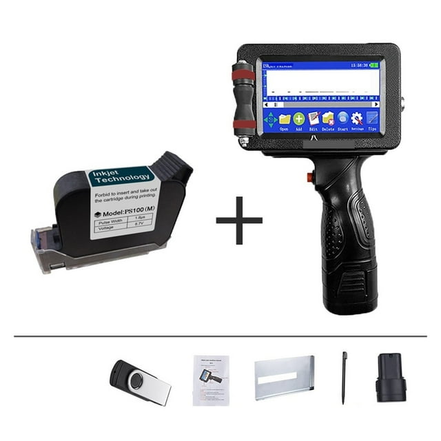 Imprimante à Jet, Imprimante Portable 12,7/25,4 mm, Imprimante à Jet d'Encre Portative, Code-Barres QR par Lot, Date, Numéro, Logo, Date d'Expiration, 24 Langues, Impression Rapide
