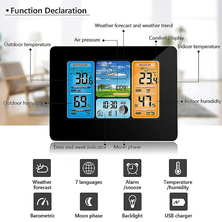 KALEVOL Weather Station Indoor Outdoor Thermometer Wireless Color Display  Digita