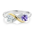 thumbnail image 2 of Gem Stone King 925 Silver and 10K Yellow Gold Ring Set with Heart Shape Moissanite and Tanzanite (1.04 Cttw, Size 7), 2 of 5
