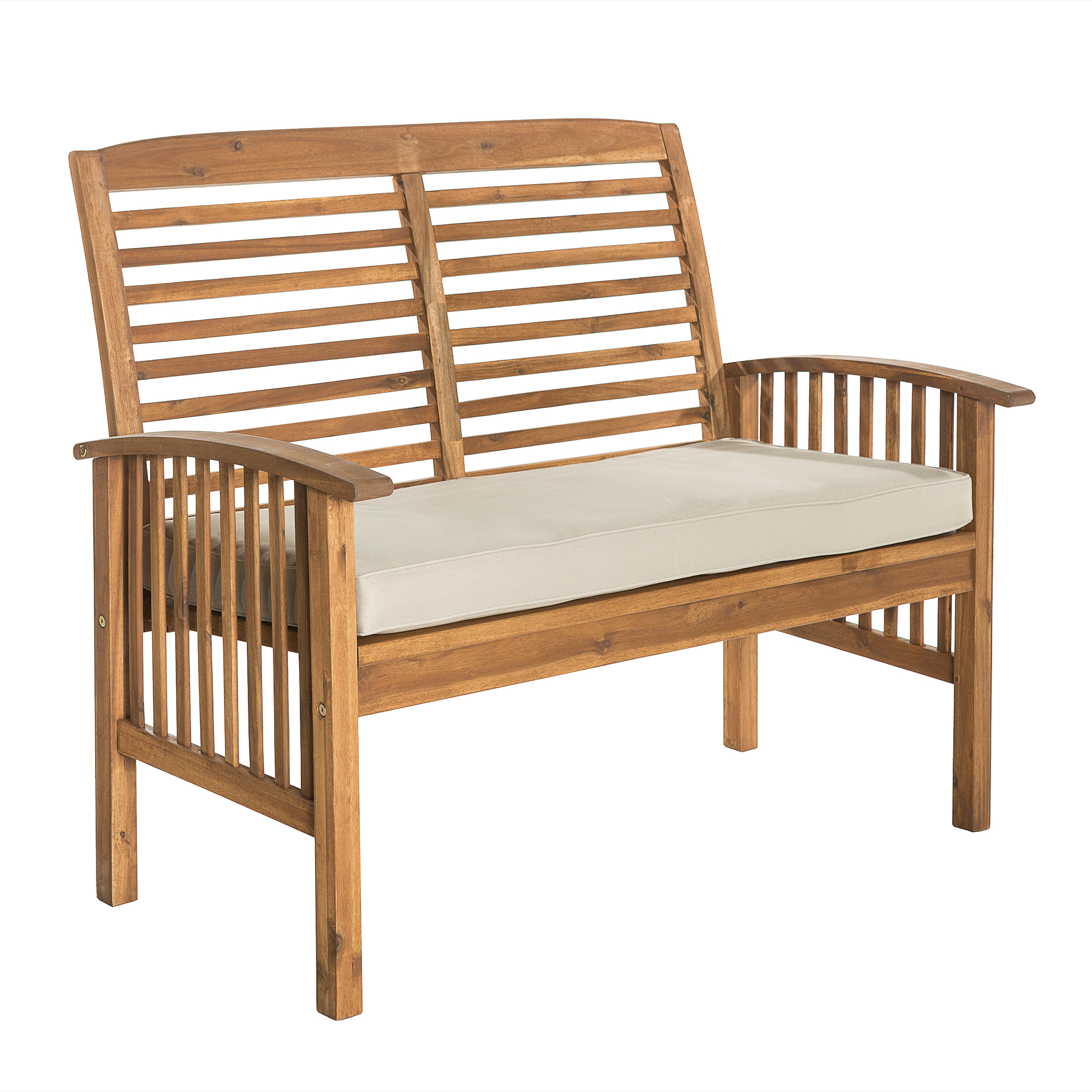 Walker Edison 48" Outdoor Patio Wood Loveseat With Cushions - Brown - image 5 of 8