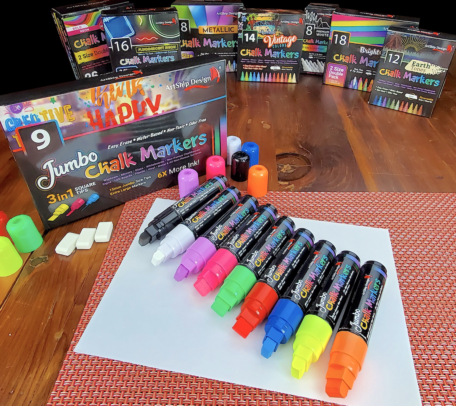 Jumbo Color Chalk Markers with 15mm Nib - Pack of 8 Pens
