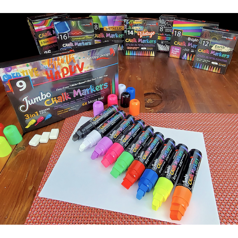 Vaci Markers- Pack of 8 Chalk Markers, Chalkboard Tape, 16 Labels, & Stencils, Size: One Size