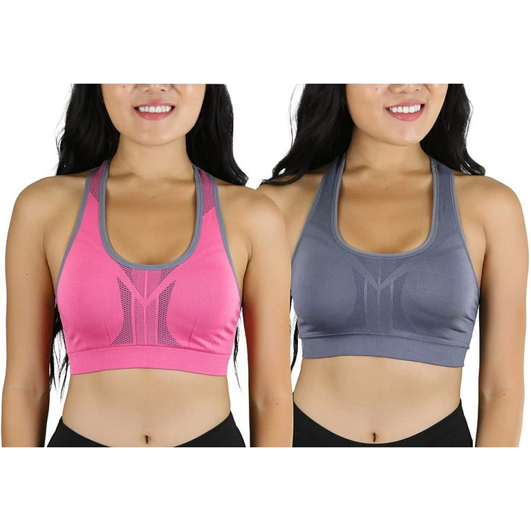 ToBeInStyle Women's Reversible Compression Double Layered Sports Bras  X-Large, Hot Pink/Grey