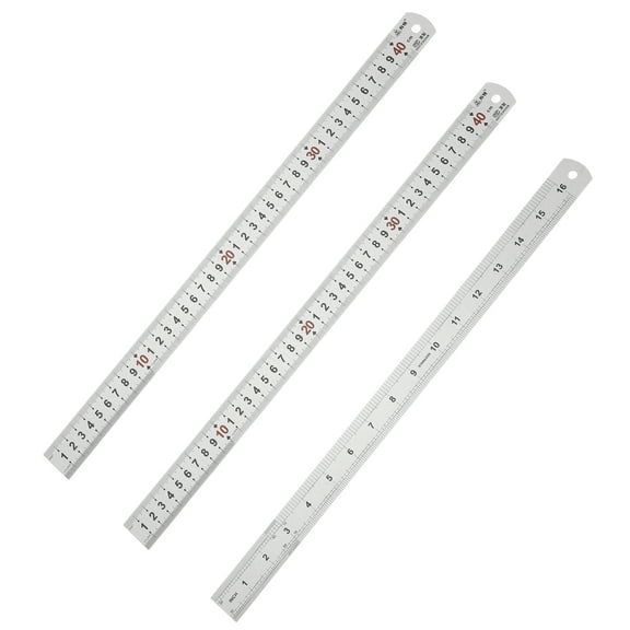 Uxcell 40cm/16" Metal Straight Ruler, 3Pcs Stainless Steel Ruler Etching Process Inch Millimeter Graduations for Measuring Engineer Construction