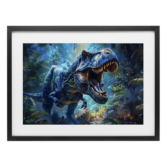Stupell Industries Contemporary Blue Toned Dinosaur Roar Black Framed Print Under Glass, 20 x 14, by Creative Studio
