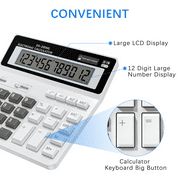 Desktop Calculator, Clear Large LCD 12-Digit Display, School Calculators with Dual Power Battery and Solar, Sensitive Big Buttons and Standard Function for School, Office, Home