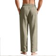 thumbnail image 4 of Boyscolos Mens Summer Beach Pants Elastic Waist Drawstring Casual Linen Pants Lightweight Loose Fit Fashion Yoga Trousers Green XL, 4 of 6