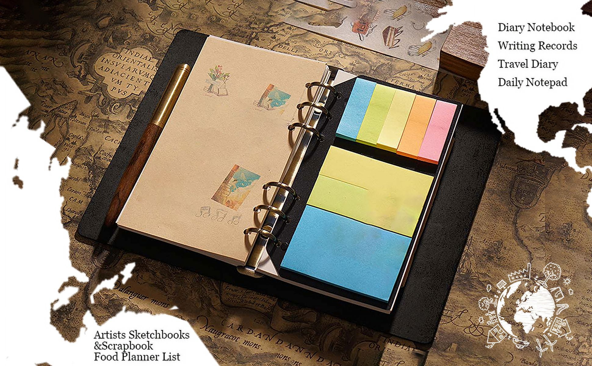 KISSKI·H Olvido A5 Leather Travelers Notebook, Refillable Writing Journal for Men/Women, 6 Ring Binder Notepad Holder with Lined, A5 Leather Cover, Handmade Diary Planner Organizer, 9x6.9in, Black