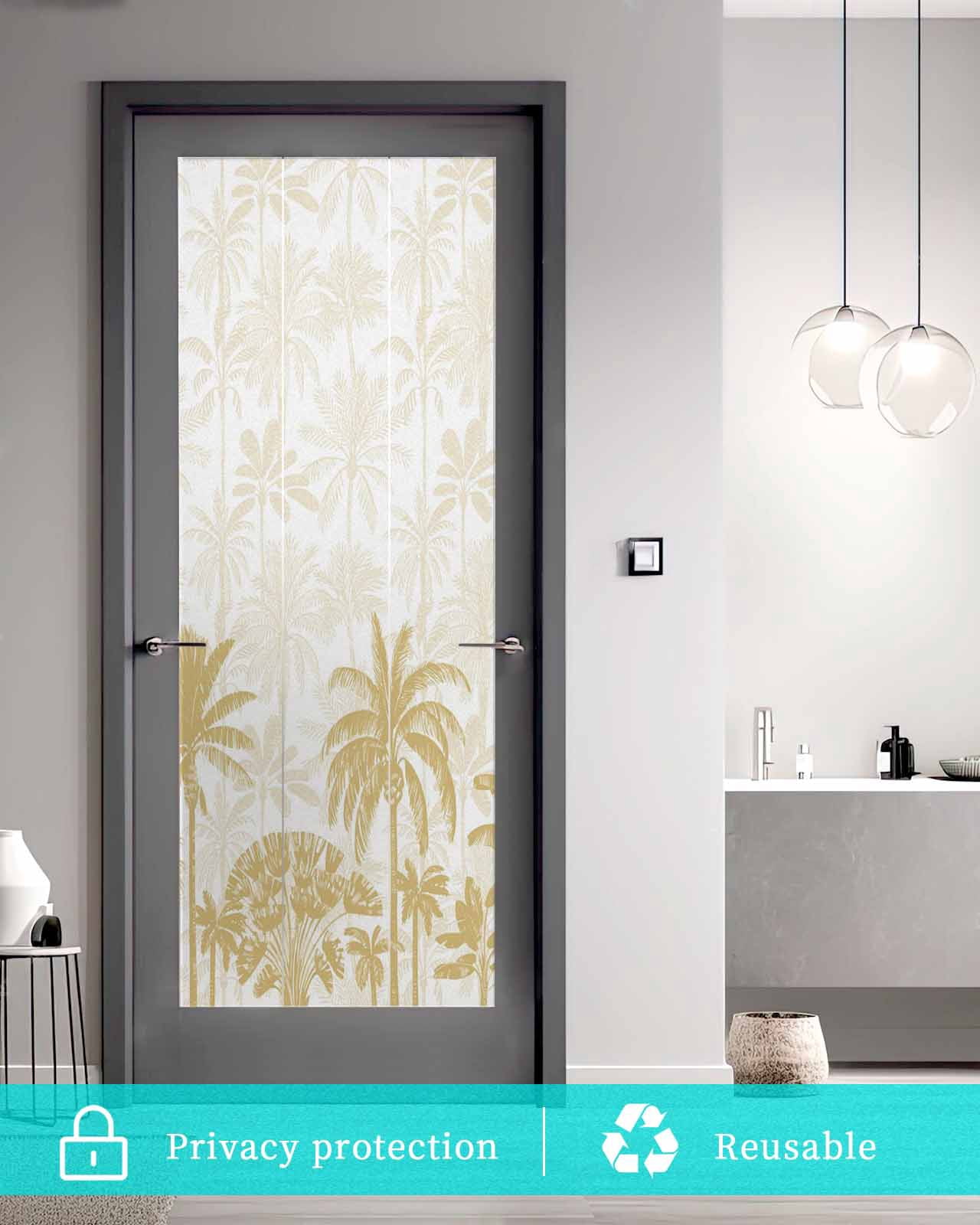 Window Privacy Film Palm Trees Stained Glass Window Film Decorative Sun Block Window Cover Yellow Tropical Plants Summer Forest Scenery Window Clings Static Adhesive Sticker for Bathroom 35.4"x78.7"