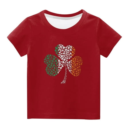 

Unisex Kids Summer Short Sleeve T-Shirts Funny St. Patricks Printed Graphic Tees Round Neck Toddler Tops 2024 Baby Clothes Red 7 Years