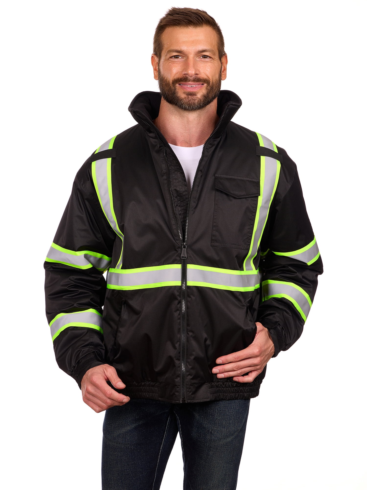 Bass Creek Outfitters Men's Oxford Insulated Safety Work Jacket with Hidden Hood, Sizes S-3XL