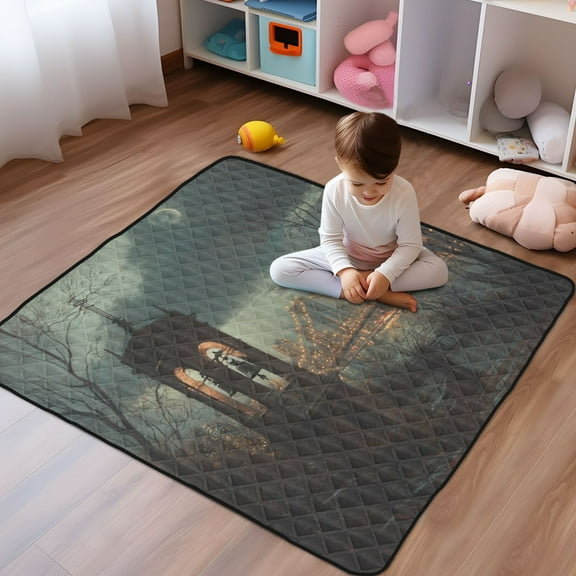 WOBOGO Bell Tower Baby Playmats Extra Large Waterproof Rollable Activity Pads for Toddlers 50×50inch