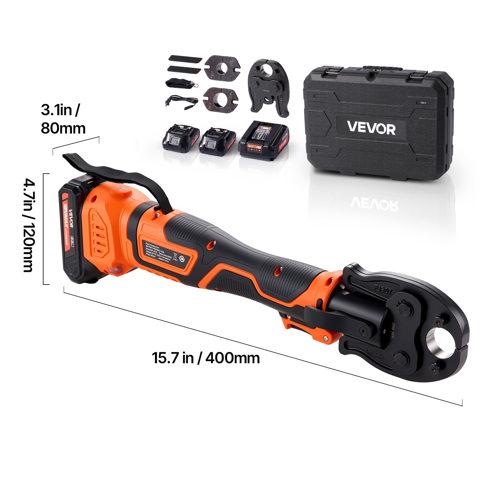 VEVOR Cordless Mini Press Tool, 18V Electric Pipe Crimping Tool for 1/2", 3/4", 1" PEX Pipe Copper Rings, PEX Press Tool Kit with 2pcs Battery, Fast Charger & Carrying Case - Meet ASTM F1807 Standard
