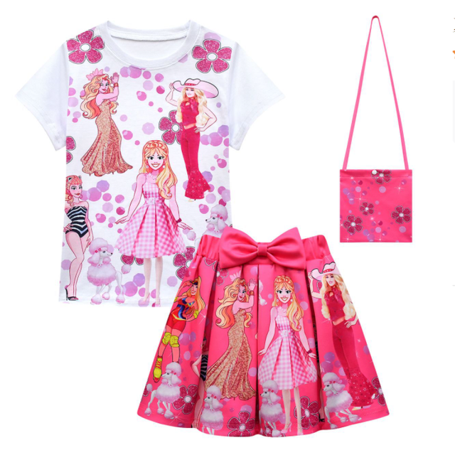 Nouvelle Robe de Cosplay pour Enfants Filles Impression 3D Manches Courtes Jupe Plissée avec Sac