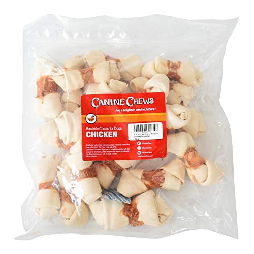 Canine Chews 45" Chicken Wrapped Knotted Rawhide Dog Bone for Small