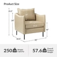 thumbnail image 7 of Vegan Leather Upholstered Accent Chair Lounge Armchair Sofa Moveable Cushion Metal Legs Reception Bedroom Beige, 7 of 7