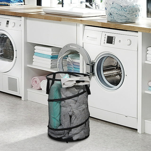 Cesto de ropa sucia plegable de malla PRETXORVE, ideal para dormitorios universitarios y viajes.