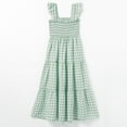 thumbnail image 5 of FYMNSI Mommy and Me Plaid Print Dresses with Pockets Sleeveless Smocked Long Sundress Casual High Waist Midi Tank Dress Green (Girl 3-4T), 5 of 9