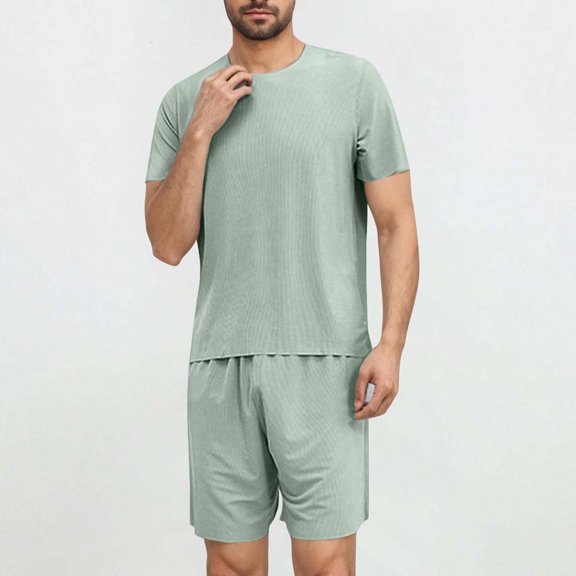 Ynynloco Men's Casual Summer Beach Outfits 2 Piece Vintage Short Sleeve T Shirts and Shorts Vacation Texture Sets for Men