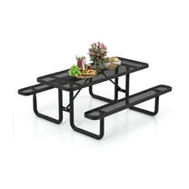 Barara King Outdoor Dining Table,Picnic Tables,Outdoor Picnic Table and Bench Set for 8 Person with Seats and Mesh Grid-Black