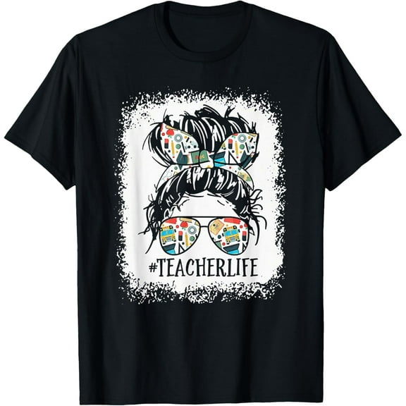 t-shirt Teacher Life Bleach style Messy Bun T-Shirt mens,black,women,funny,journey,Crew Neck, Short Sleeve,custom clothing patterns.gift