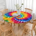 thumbnail image 3 of Colorful Rainbow Tie Dye Spiral Pattern Round Fitted Tablecloth with Elastic Edge,Dining Table Cover Waterproof,Outdoor Round Tablecloth for Camping,Dining,Indoor and Outdoor, 3 of 7