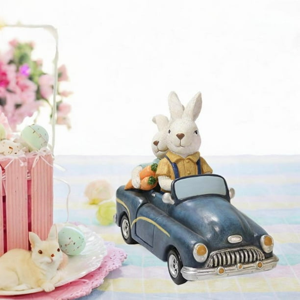 Decoración de conejitos de Pascua para coche, adorno de conejo para , decoración de Pascua, estatuilla de resina para estantería al aire l