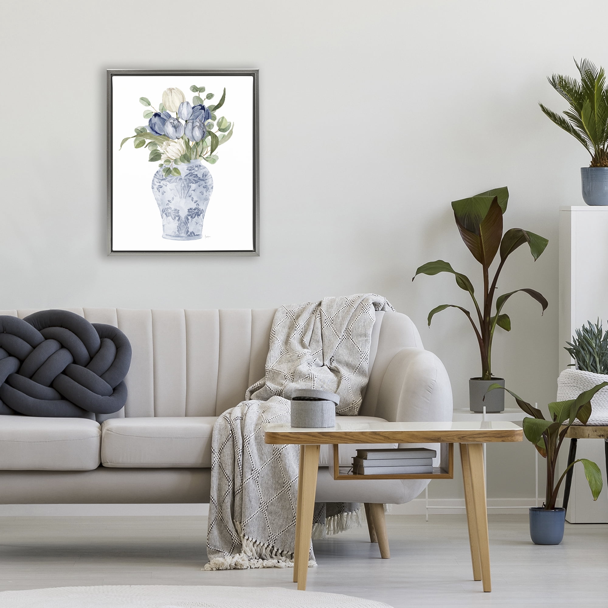Stupell Industries Tulips & Leaves Vase Gray Framed Floater Canvas Wall Art, design by Livi Finn