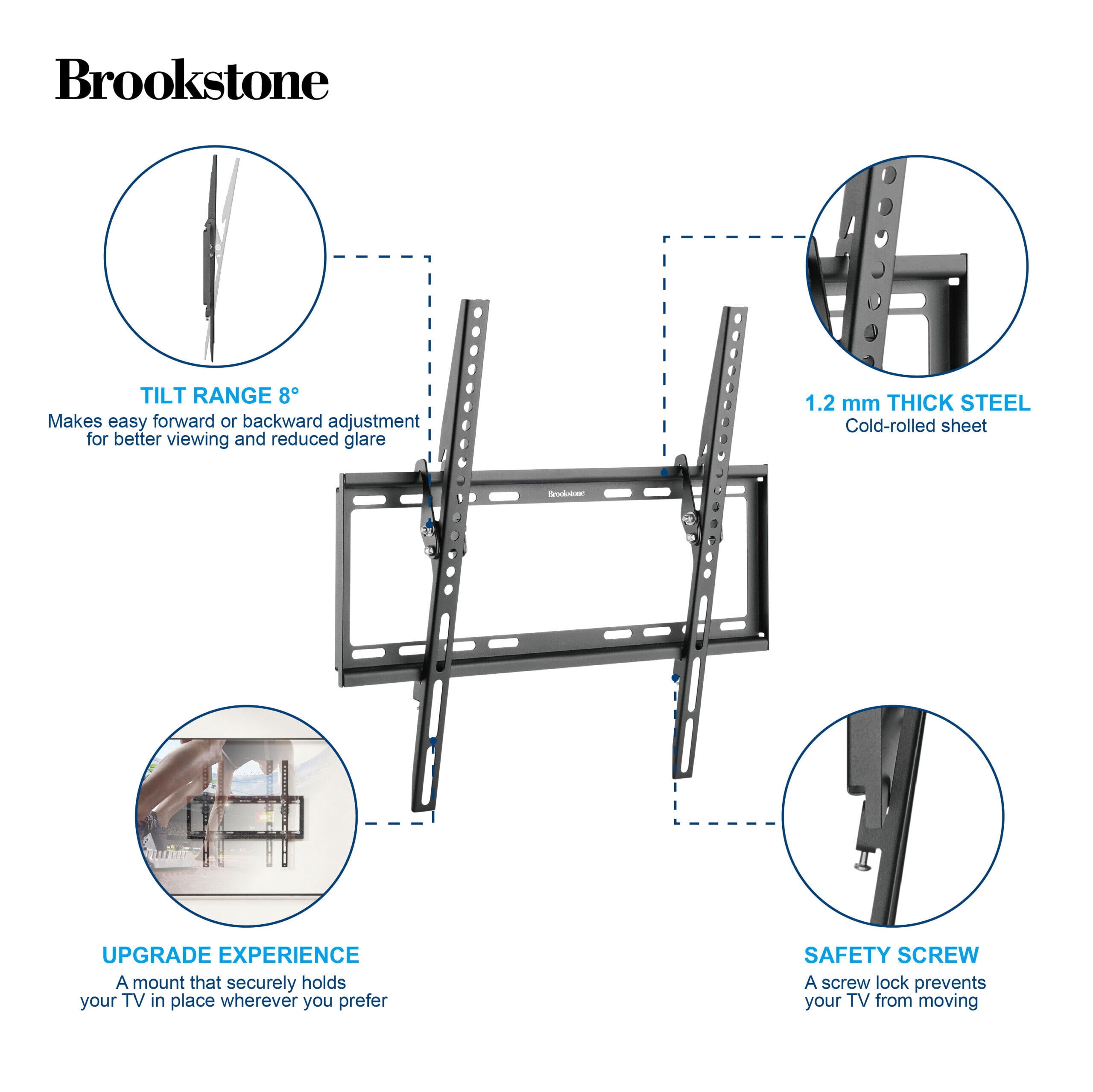 Brookstone Tilt Wall Mount for 36″–70″ TVs, 0.81″ Low Profile, 77 lbs Capacity