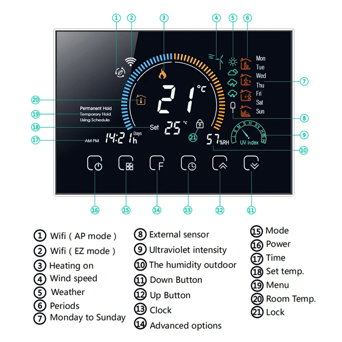 Smart Tuya Voice Control Smart Programmable Thermostat APP Control LCD Water/Gas Boiler Heating Black WiFi