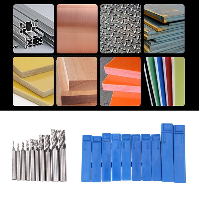FELTECHELECTR 10PCS Rotary Tool Accessory Set High Speed Steel Silver Flute End Mill for Woodworking