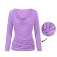 thumbnail image 4 of Lenpel Womens Long Sleeve Tops Cowl Neck Casual Solid Color Shirts Stretch Comfy Soft Fashion Ruched Blouses Fall Outfits, 4 of 7
