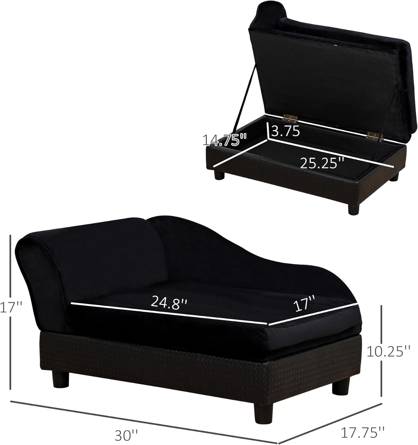 FASCK Luxury Fancy Dog Couch with Hidden Storage, Small Dog Sofa Bed with 2" Soft Foam, Modern Pet Furniture for Puppies & Little Breeds, Black