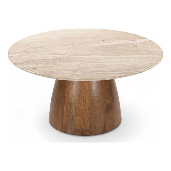 Meridian Furniture Liona Beige Marble And Mango Wood Coffee Table