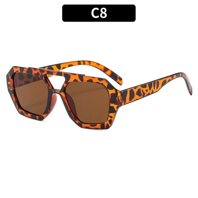 Gafas de sol Retro de doble puente para mujer, montura grande, leopardo, marrón, gafas con degradado, gafas de sol de diseñador de lujo a la moda, gafas de sol para hombre