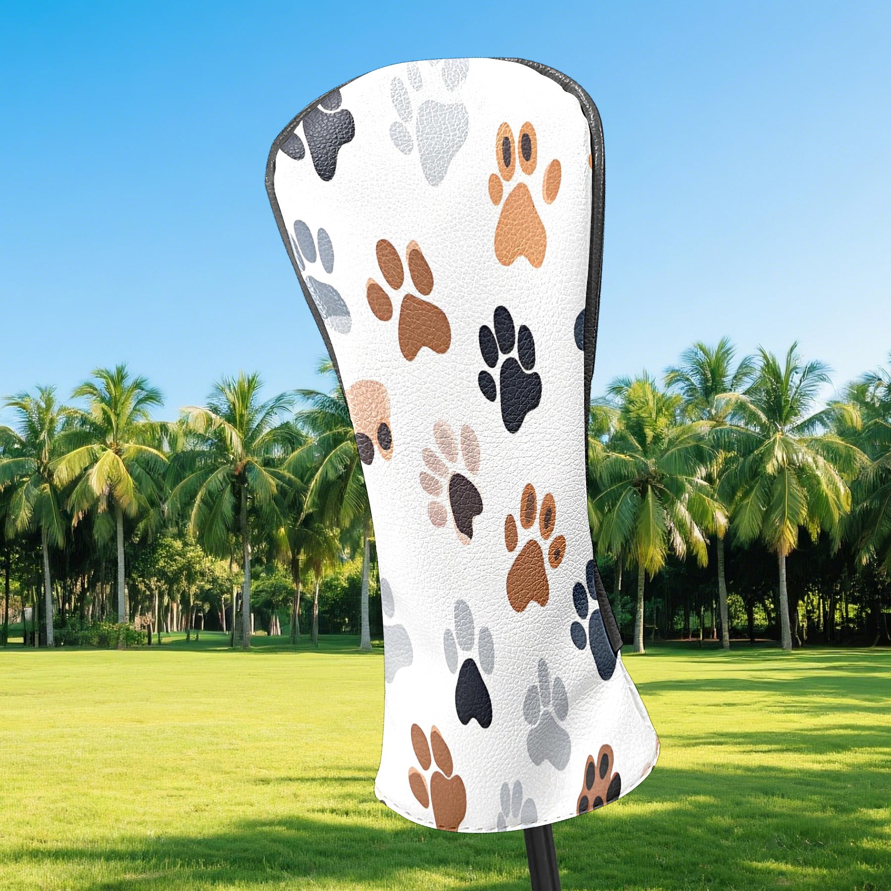 Golf Club Covers, White PawPrint Premium PU Leather Driver Hybrid Putter Head Covers with Velvet Lining, Waterproof Golf Gifts for Men Women