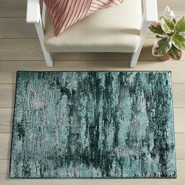 Low Abstract Area Rug Teal, Teal Gray And Black Area Rug