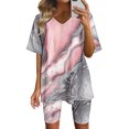 thumbnail image 2 of Virmaxy Womens Stylish Outfit 2 Piece Set Summer Marble Printed Shorts 2 Piece Set Fashion Casual Short Sleeve V-Neck Top/Shirt Shorts Set Pink-B M, 2 of 7