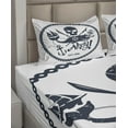 thumbnail image 6 of Ambesonne Vintage Fitted & Top Sheet Set with Shams, Nautical Pirate Skull, Dark Blue White, 6 of 8