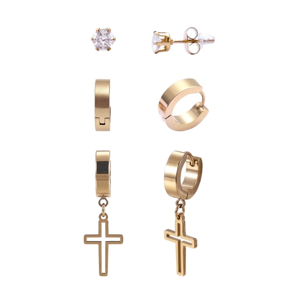 Iron Saints Men 18K Gold Plated Earring Set, Stainless Steel, Men Jewelry Gift for Men
