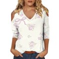 thumbnail image 2 of ZDNIXIAN Womens Tops 3/4 Sleeve V Neck Casual Loose Blouse, Spring Summer Fashion Cutout Shoulder Tunic Shirts, 2 of 5