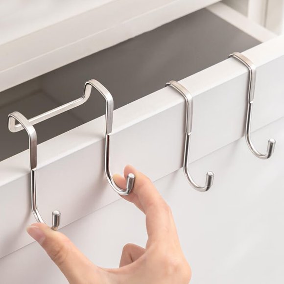PRINKROOMY Ganchos dobles de acero inoxidable para colgar sobre la puerta, 6 piezas