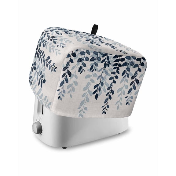 Navy Blue Ombre Botanical Toaster Cover 2 Slice, Watercolor Pastoral Leaf Rustic Dustproof Bread Machine Oven Cover with Storage Pockets, Fits Most Kitchen Toasters Protector