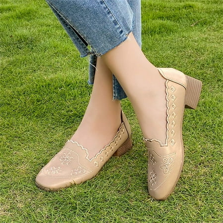 

Casual Shoes Fashion Summer And Autumn Women Casual Shoes Embroidered Flowers Round Toe Shallow Mouth Thick Heel Comfortable