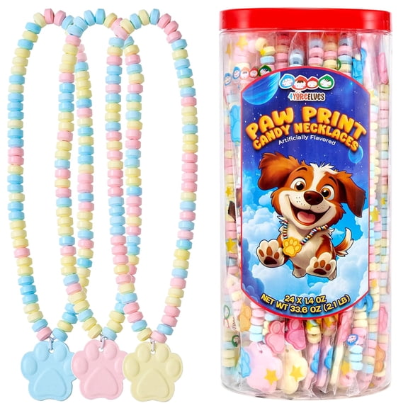 Paw Print Candy Necklaces 24 Pack, Candy Jewelry Party Favors, by 4YoreElves
