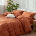 thumbnail image 3 of MooMee Duvet Cover Set 100% Washed Cotton Linen Like Textured Breathable 3 Piece (Rust Brown, Queen), 3 of 6