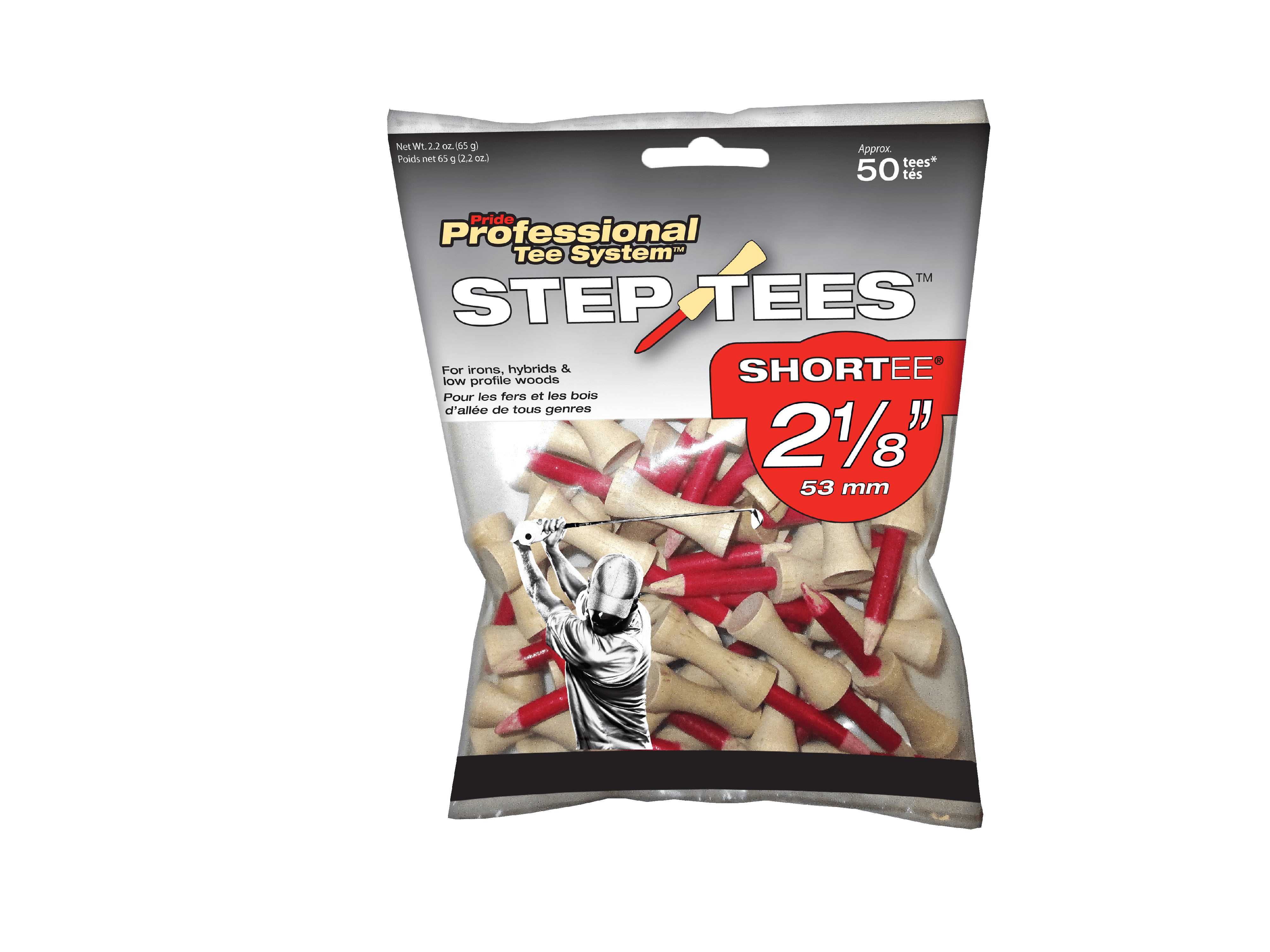 Pride Professional Tee System, 2-1/8 inch Step Tee, 50 Count, Red